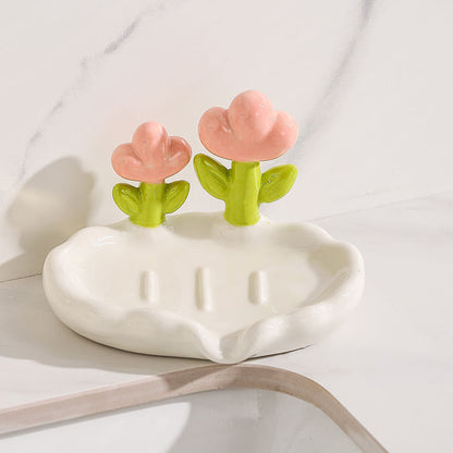 Feblilac Home Cute Super Cute Flower Ceramic Soap Box Bathroom