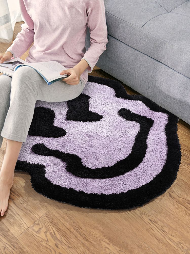 Tufted Smile Face Rug, Fun Fluffy Dizzy Mat for Bathroom Bedroom