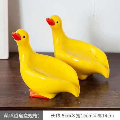 Feblilac Soap Box Ceramic Household Drain Soap Box Mengqu Little Duck Creative Kitchen Bathroom No Punching Soap Dish