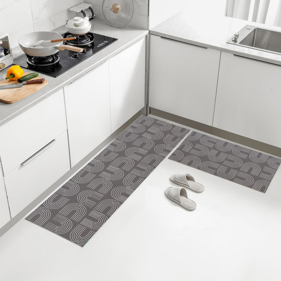 Feblilac Grey U Shaped Pattern PVC Leather Kitchen Mat