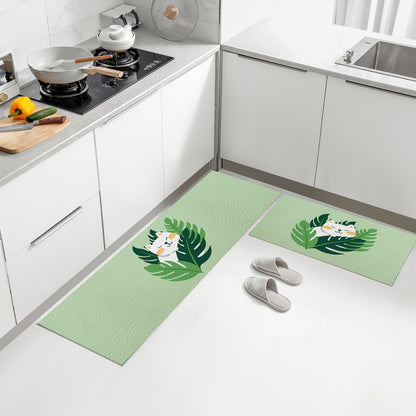 Feblilac Monstera Cat PVC Leather Kitchen Mat