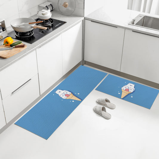 Feblilac White Polar Bear Ice Cream PVC Leather Kitchen Mat