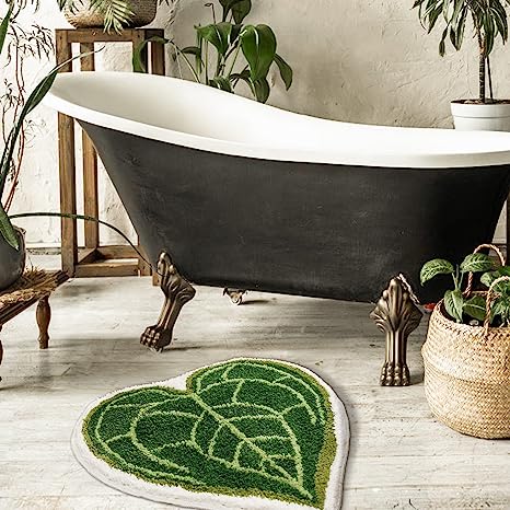 Feblilac Monstera Green Leaf Tufted Bath Mat