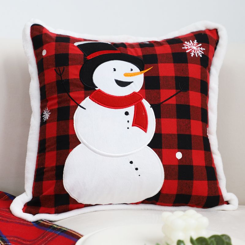 Christmas Pillow Cushion, Pine Tree Snowman Holiday Decoration, Throw Pillow