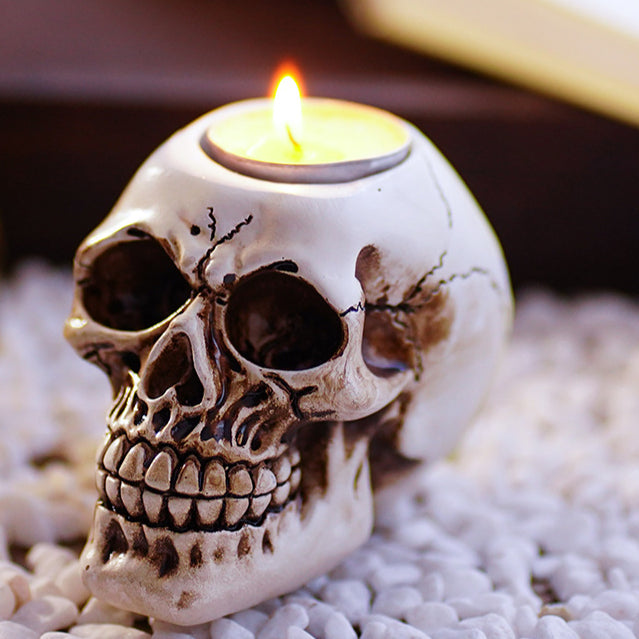 Feblilac Skull Candle Holder Ornament Atmosphere Decoration Props Halloween Home Resin Crafts