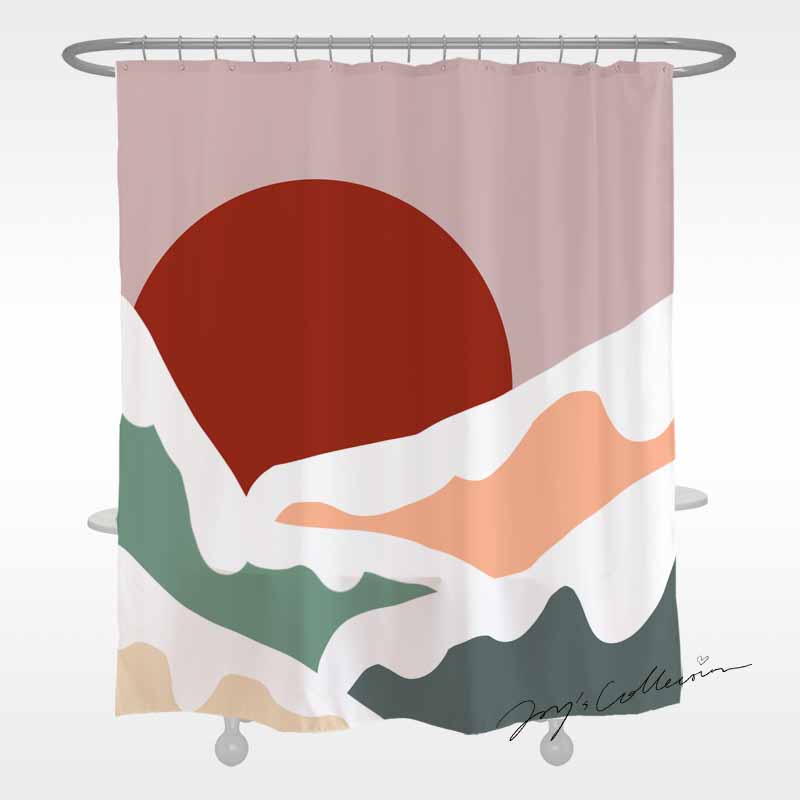 Feblilac Snow Mountain and Red Sun Shower Curtain