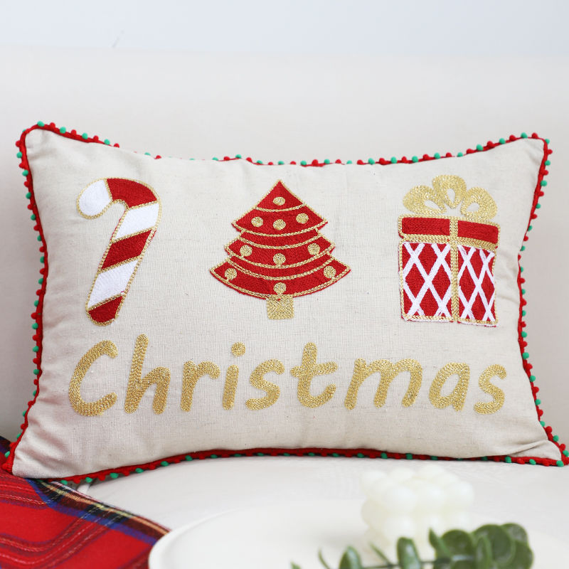 Christmas Pillow Cushion, Pine Tree Snowman Holiday Decoration, Throw Pillow