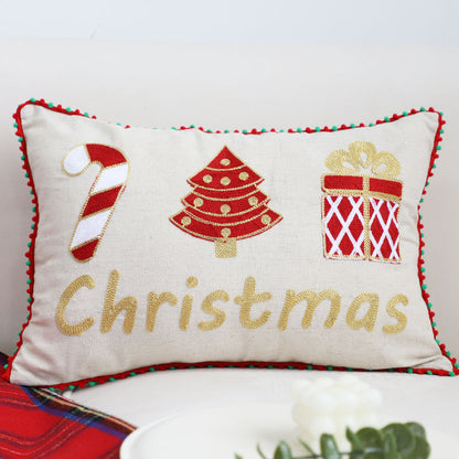 Christmas Pillow Cushion, Pine Tree Snowman Holiday Decoration, Throw Pillow