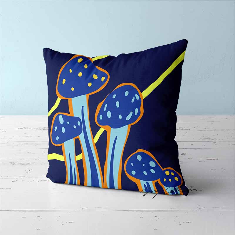 Feblilac Dark Blue Mushroom Cushion Covers Throw Pillow Covers