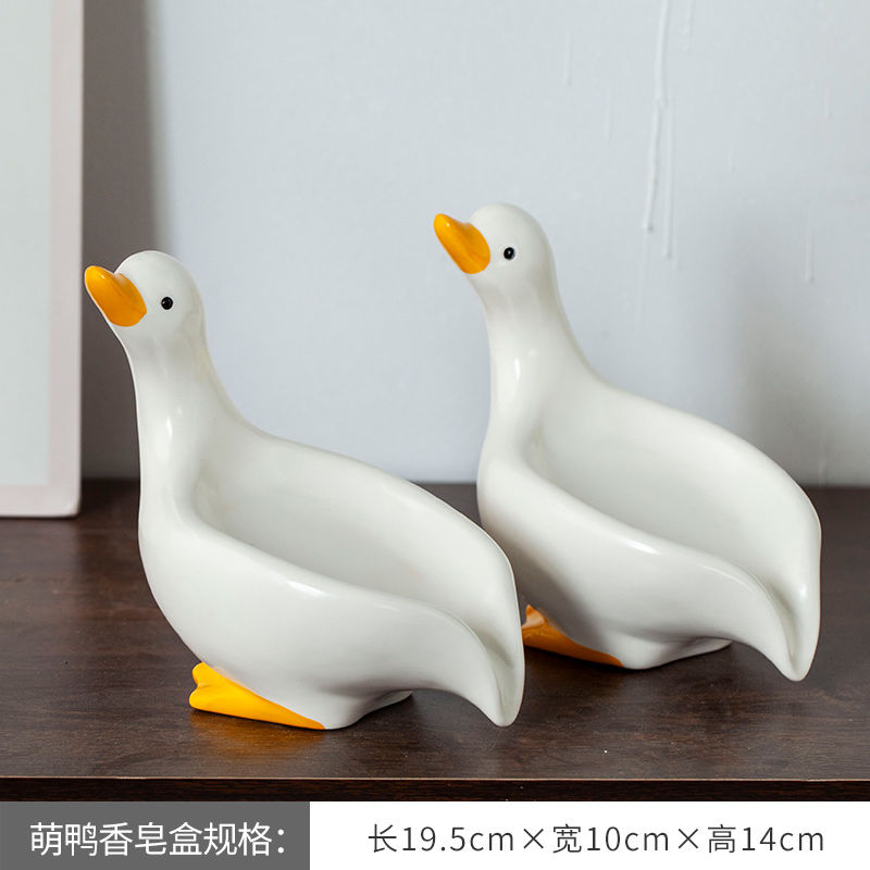 Feblilac Soap Box Ceramic Household Drain Soap Box Mengqu Little Duck Creative Kitchen Bathroom No Punching Soap Dish