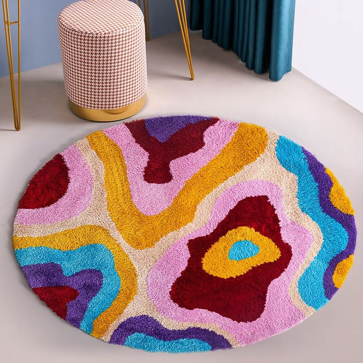 Feblilac Colorful Abstract Dizzy Area Rug, Round Wave Style Mat for Bedroom Bathroom - view 2