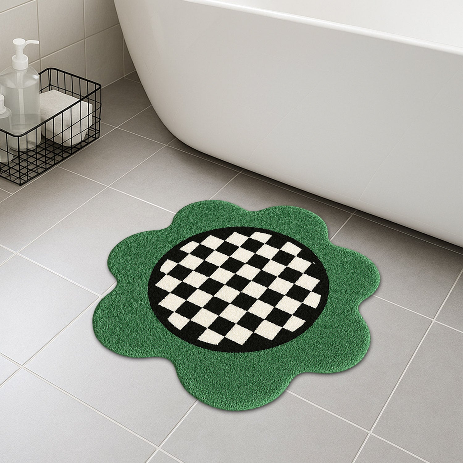 Feblilac Green Checkerboard Tufted Round Bath Mat view 6