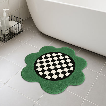 Feblilac Green Checkerboard Tufted Round Bath Mat view 6