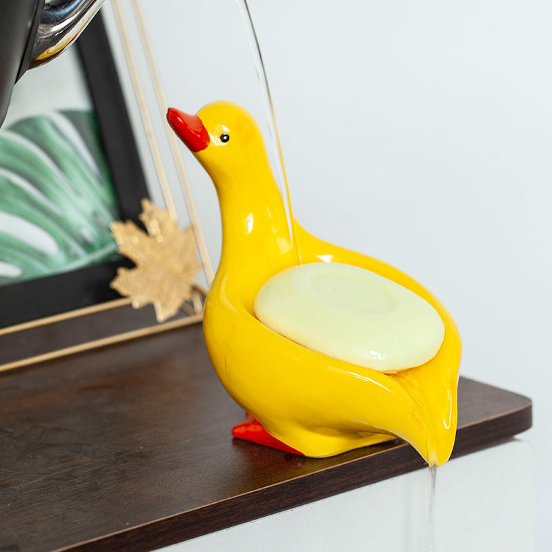 Feblilac Soap Box Ceramic Household Drain Soap Box Mengqu Little Duck Creative Kitchen Bathroom No Punching Soap Dish