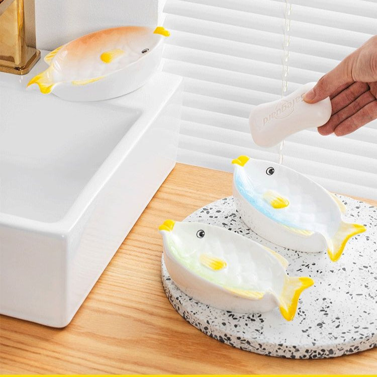 Feblilac Ceramic Original Colorful Fish Soap Box Bathroom - view 3