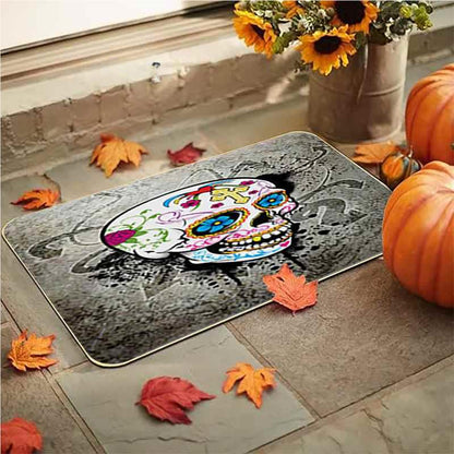 Feblilac  Halloween Blue Flower Ghost Grimace Thriller PVC Coil Door Mat