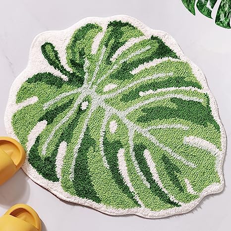 Feblilac Monstera Green Leaf Tufted Bath Mat - view 8