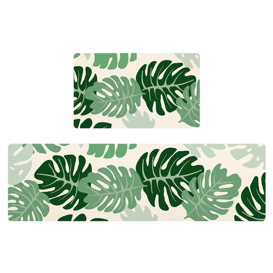 Feblilac PVC Green Tropical Leaves Kitchen Mat, Monstera Leaves Rug