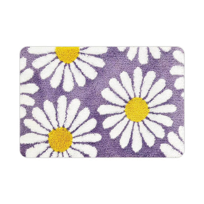 Feblilac Purple Daisy Flower Tufted Bath Mat