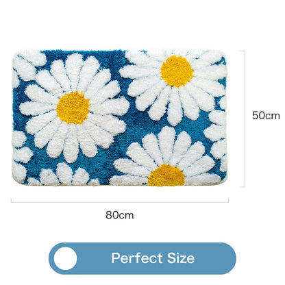 Feblilac Bright Blue Daisy Tufted Bath Mat