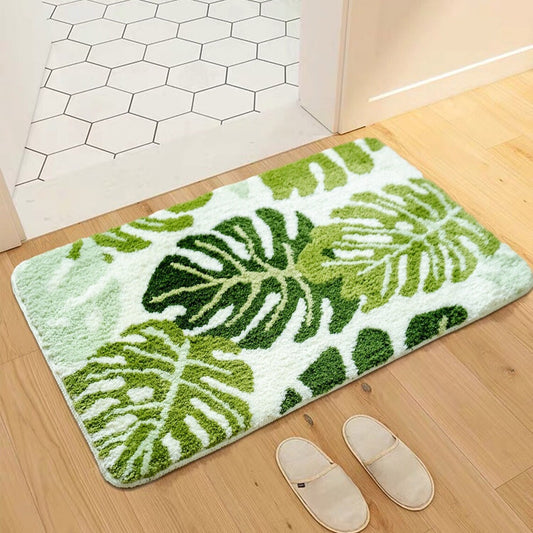 Feblilac Irregular Dizzy Green Leave Bath Mat, Multiple Sized
