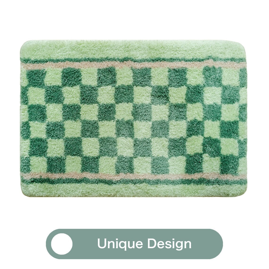 Feblilac Green Checkerboard Pattern Tufted Bath Mat