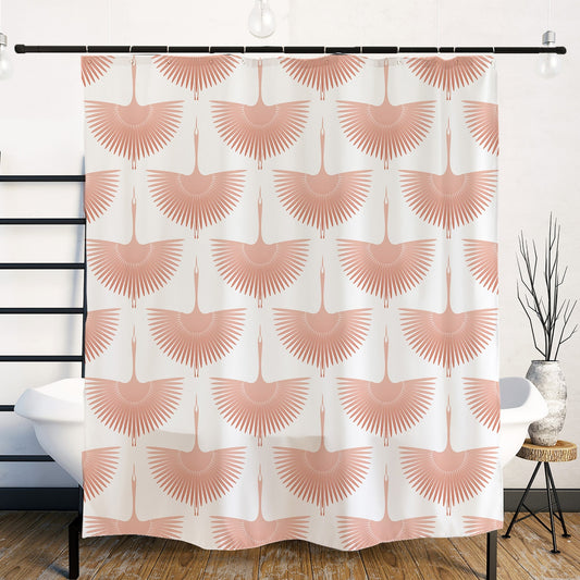 Feblilac Japanese Crane Shower Curtain with Hooks