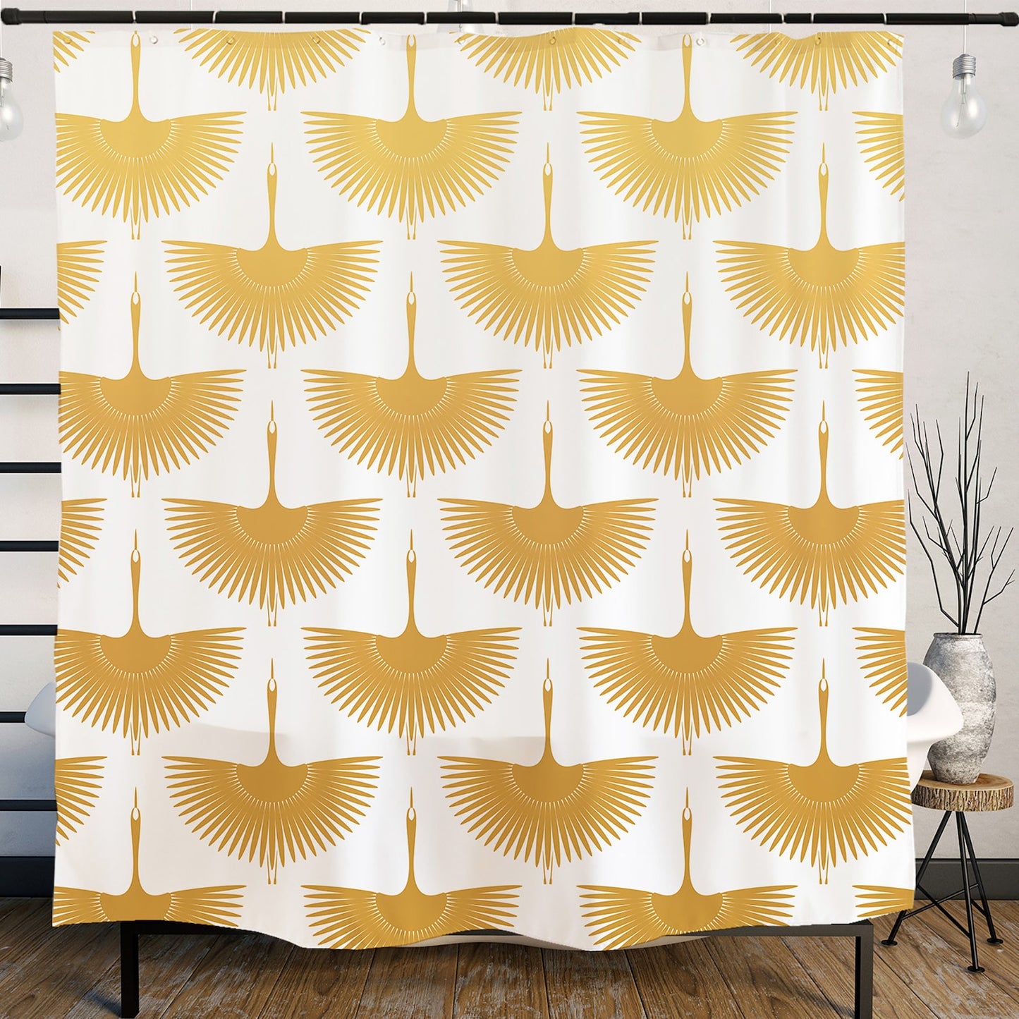 Feblilac Japanese Crane Shower Curtain with Hooks