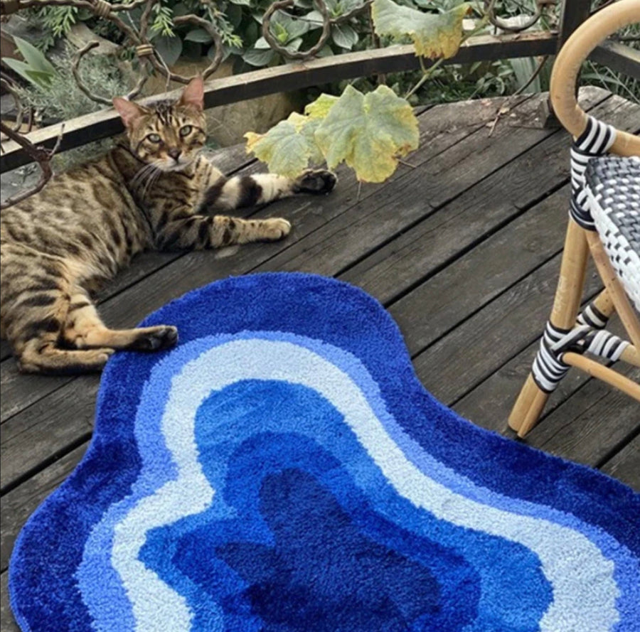 Feblilac Blue Abstract Dizzy Rug, Wave Mat for Bathroom - view 4