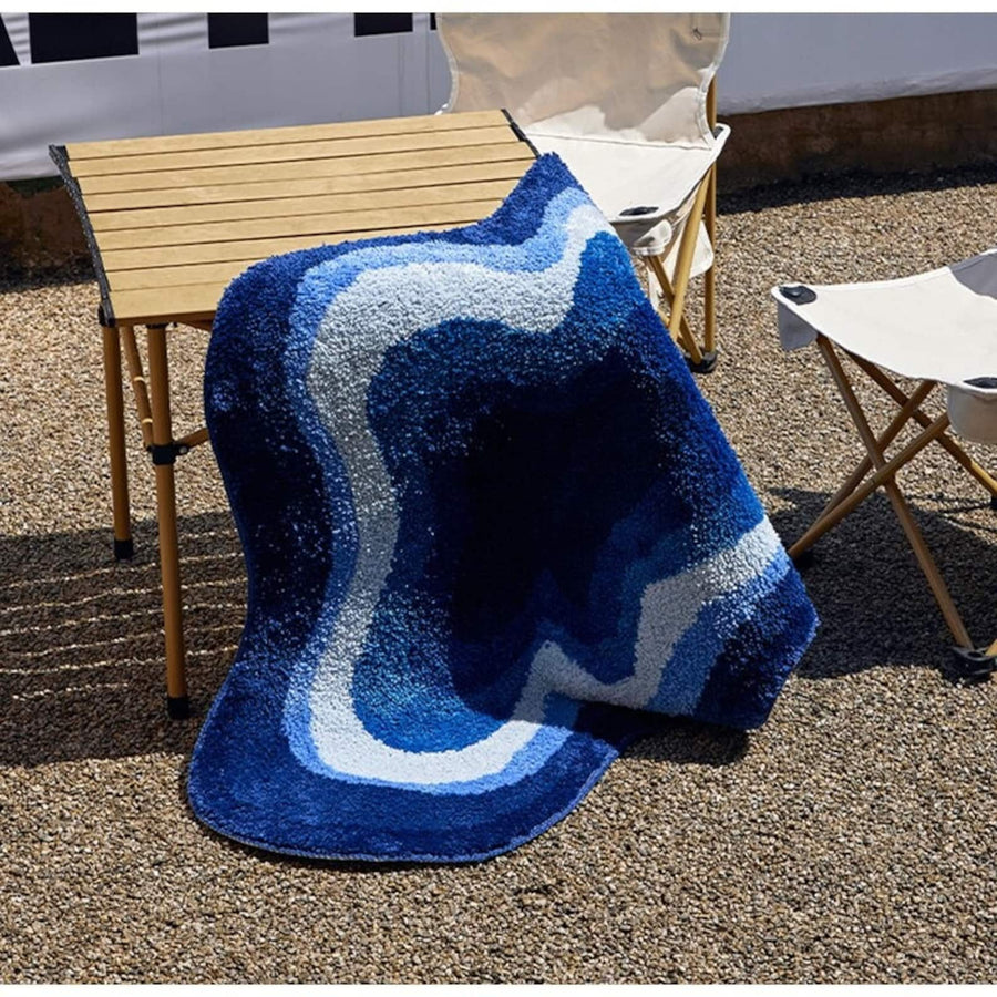 Feblilac Blue Abstract Dizzy Rug, Wave Mat for Bathroom - view 3