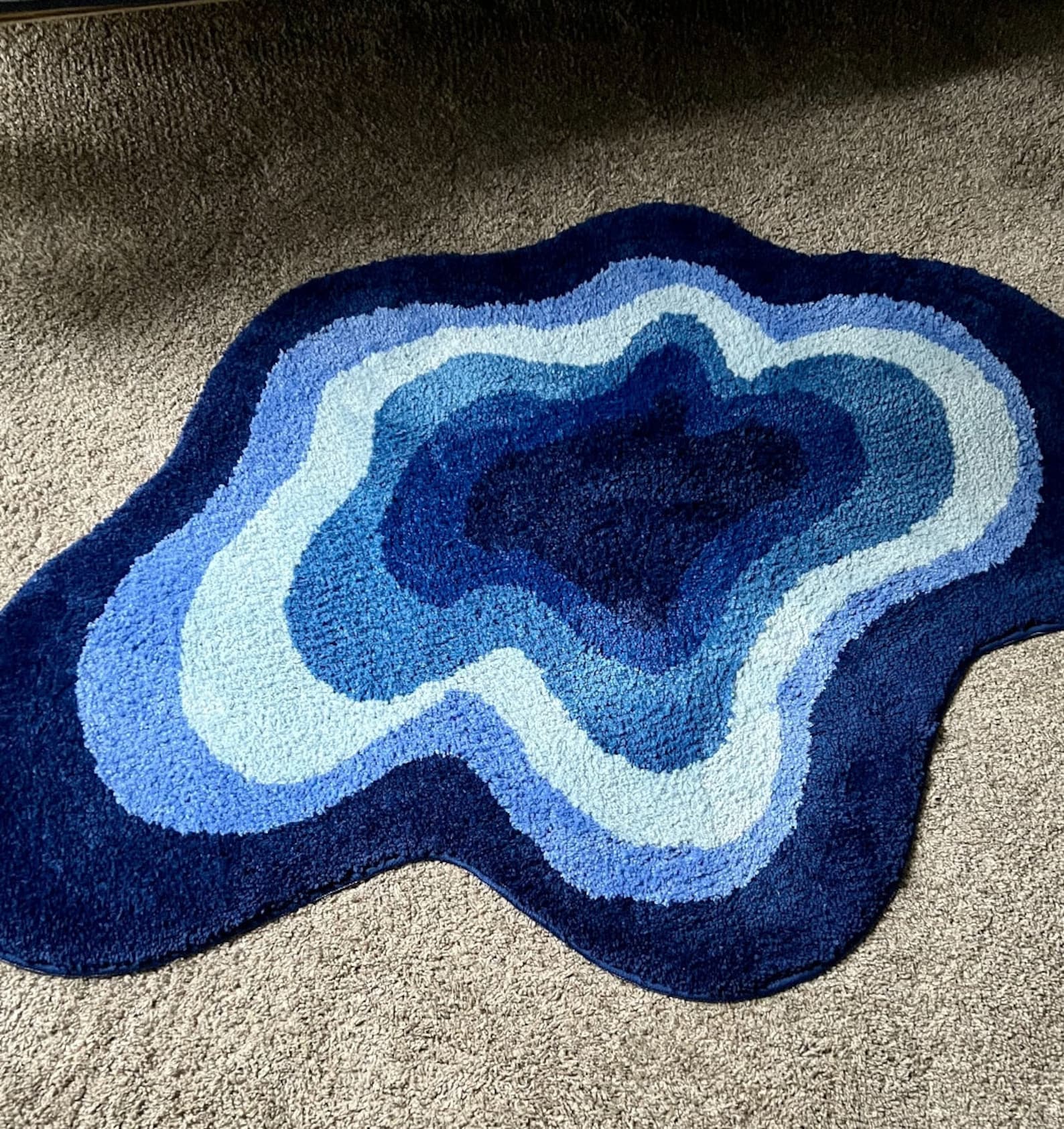 Feblilac Blue Abstract Dizzy Rug, Wave Mat for Bathroom