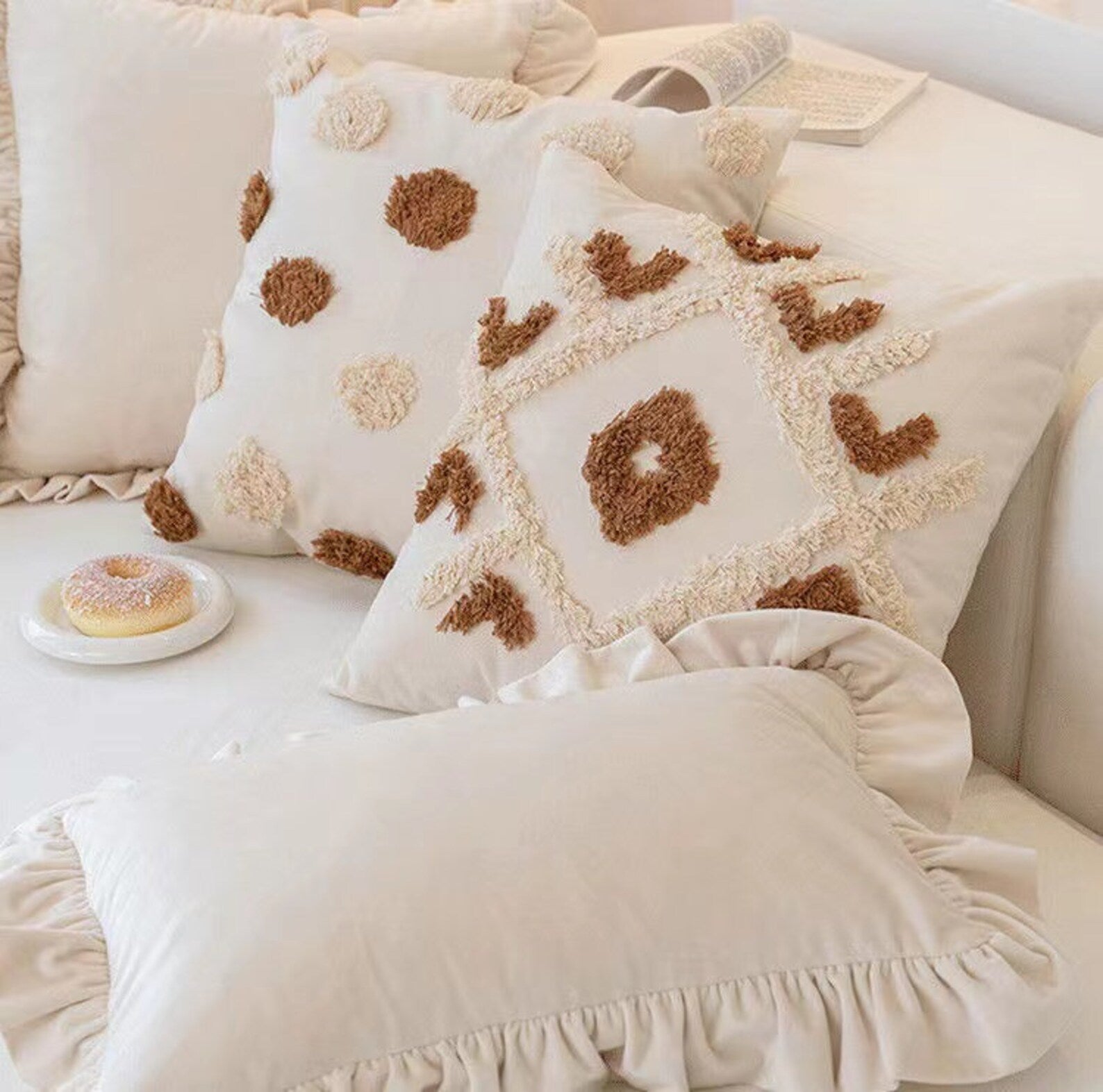 Boho Texture Pillowcase, Tufted Bohemian Style Pillow Cover, Bedroom Living Room Home Decor