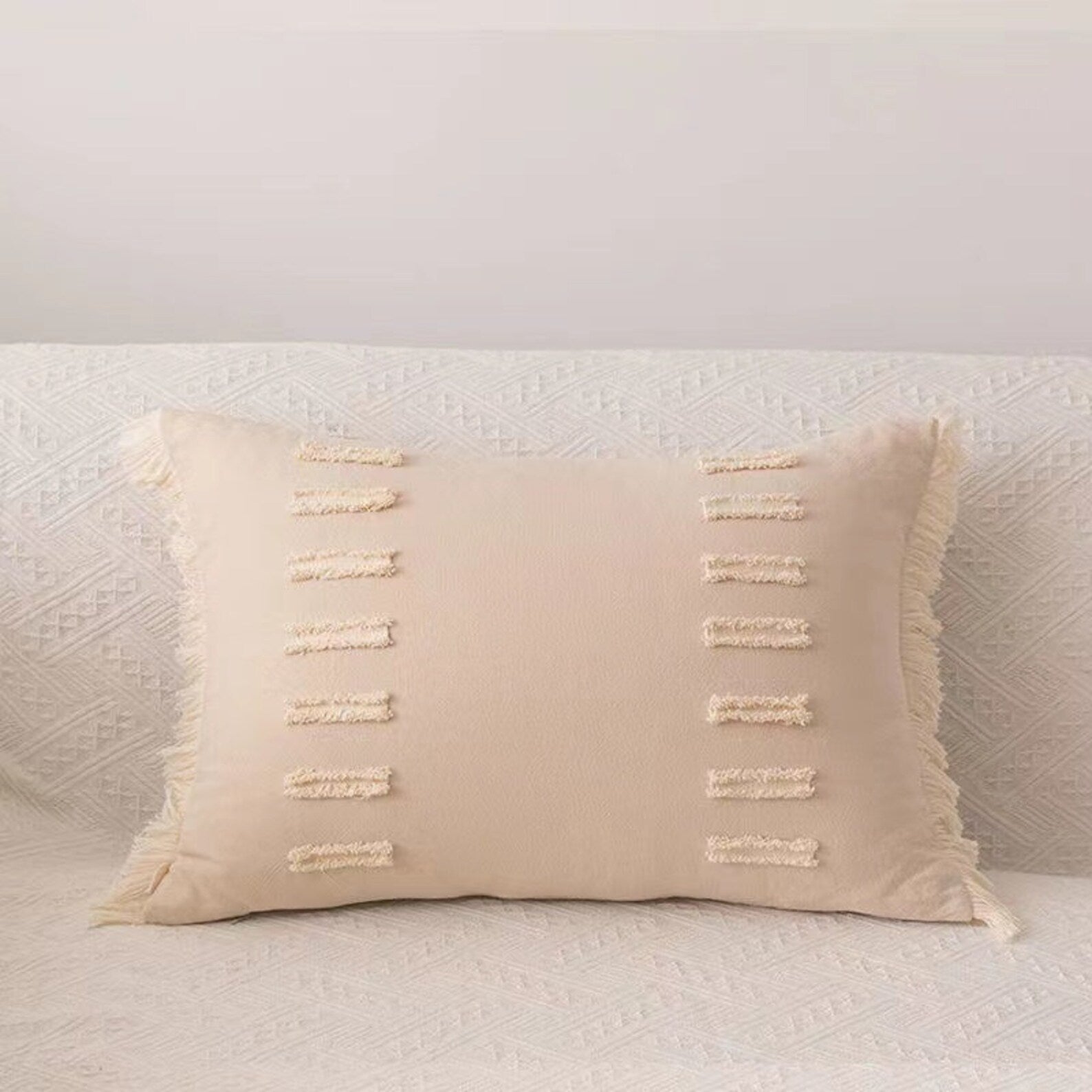 Cotton and Linen Pillowcase, Tufted Bohemian Style Pillow Cover, Bedroom Living Room Home Decor - view 5