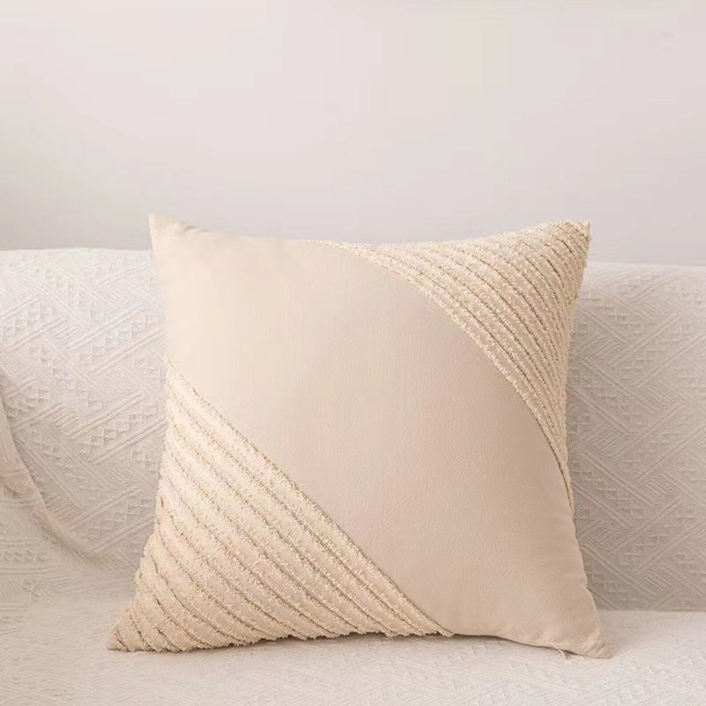 Cotton and Linen Pillowcase, Tufted Bohemian Style Pillow Cover, Bedroom Living Room Home Decor