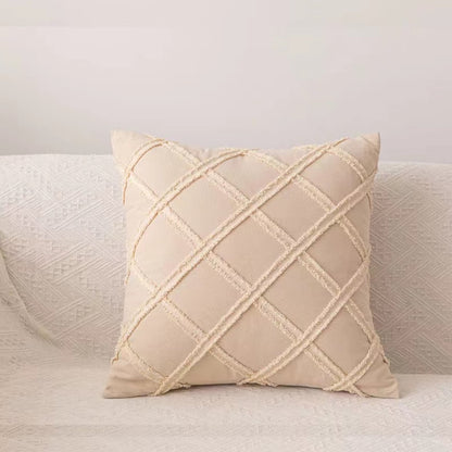 Cotton and Linen Pillowcase, Tufted Bohemian Style Pillow Cover, Bedroom Living Room Home Decor