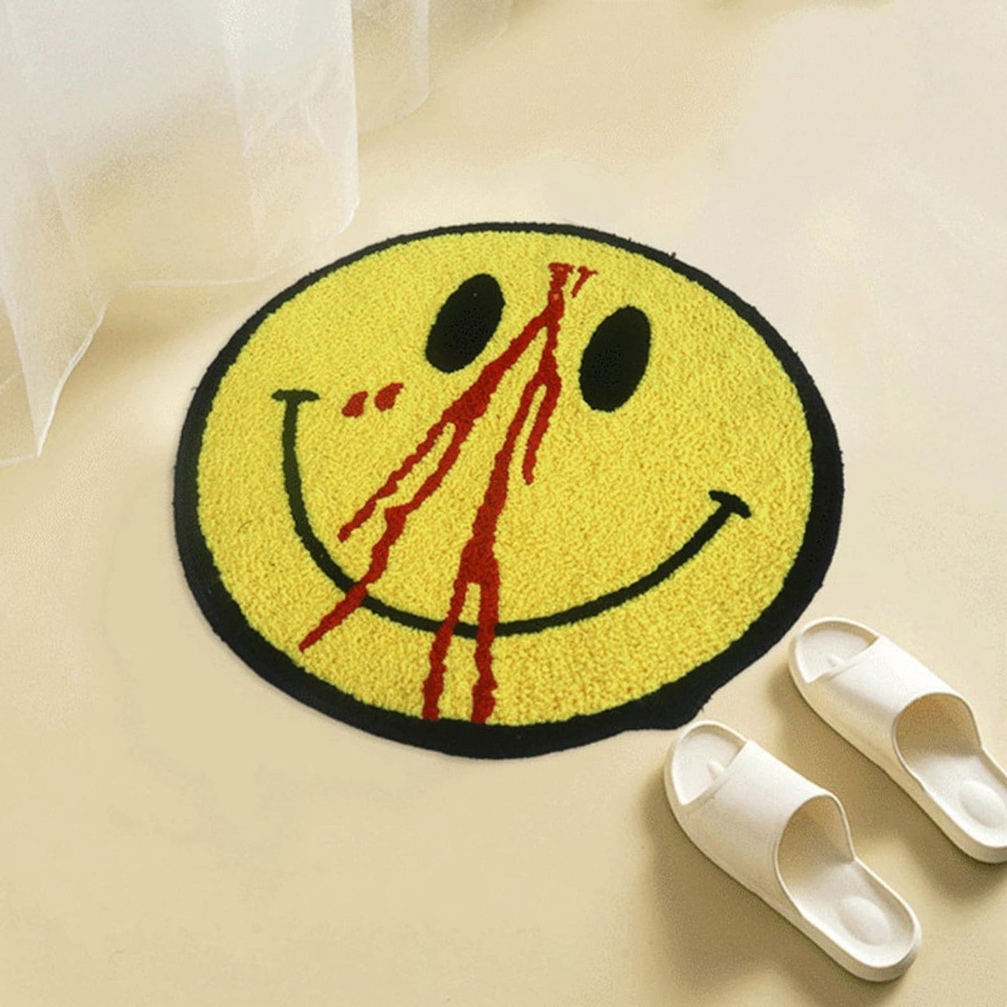 Tufted Smile Face Rug, Fun Fluffy Mat for Bathroom Bedroom