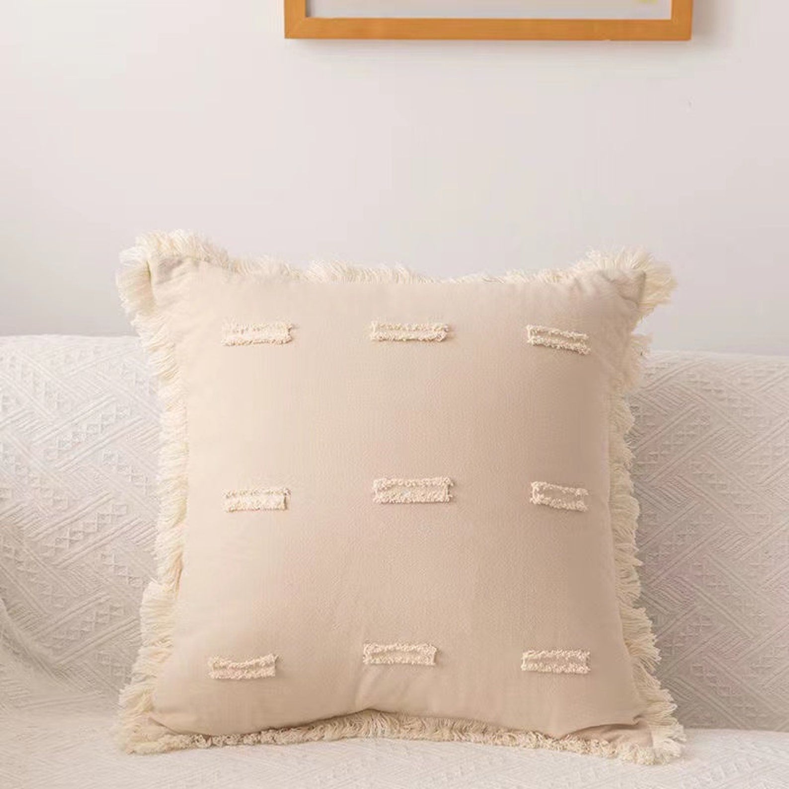 Cotton and Linen Pillowcase, Tufted Bohemian Style Pillow Cover, Bedroom Living Room Home Decor - view 8