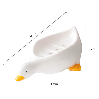 Feblilac Cute Ceramic Duck Soap Box for Bathroom