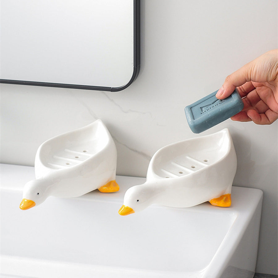 Feblilac Cute Ceramic Duck Soap Box for Bathroom - view 4