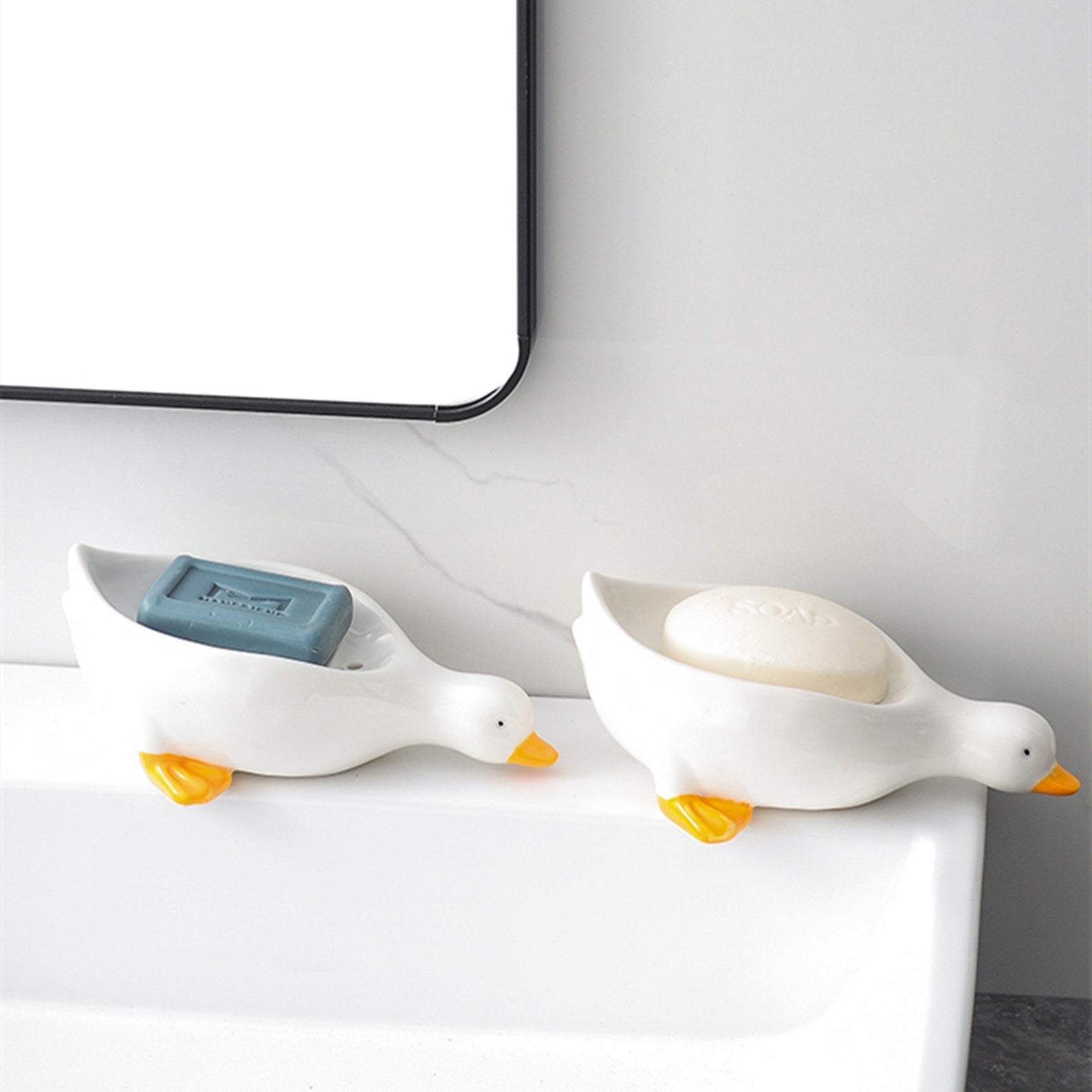 Feblilac Cute Ceramic Duck Soap Box for Bathroom