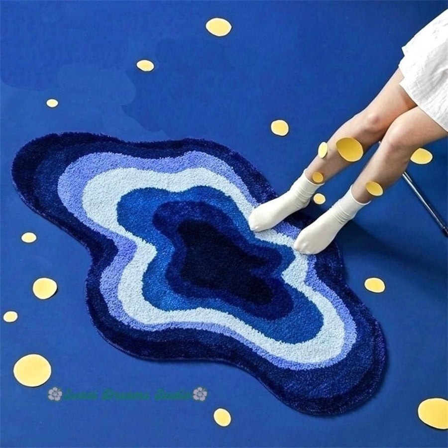 Feblilac Blue Abstract Dizzy Rug, Wave Mat for Bathroom - view 2