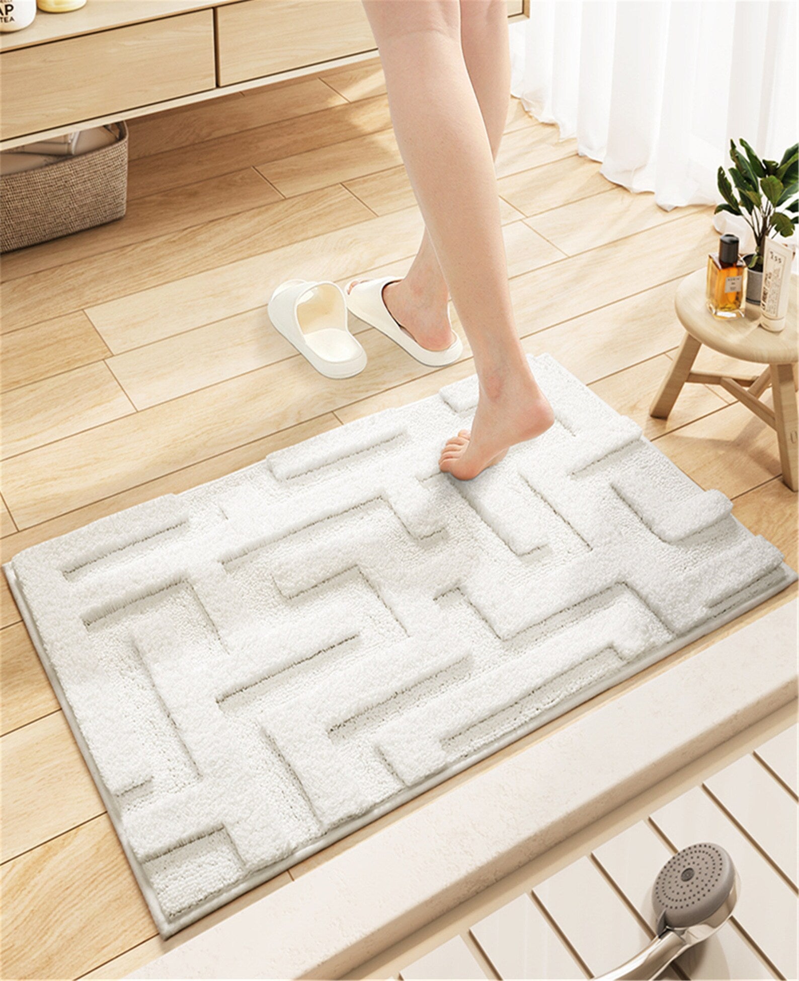 Feblilac Solid Color Tufted Bath Mat, Geometric Patterns Bathroom Rug - view 6