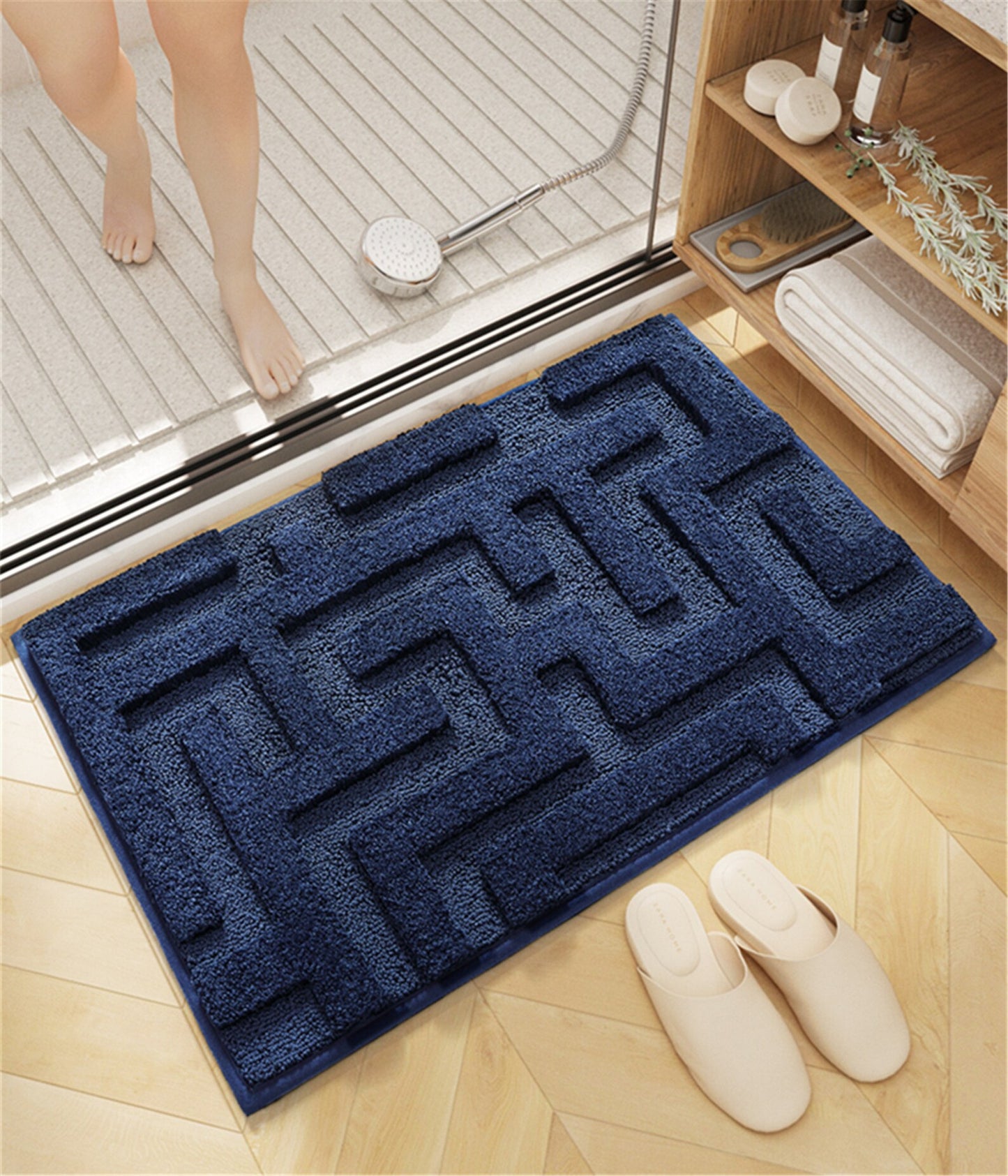 Feblilac Solid Color Tufted Bath Mat, Geometric Patterns Bathroom Rug