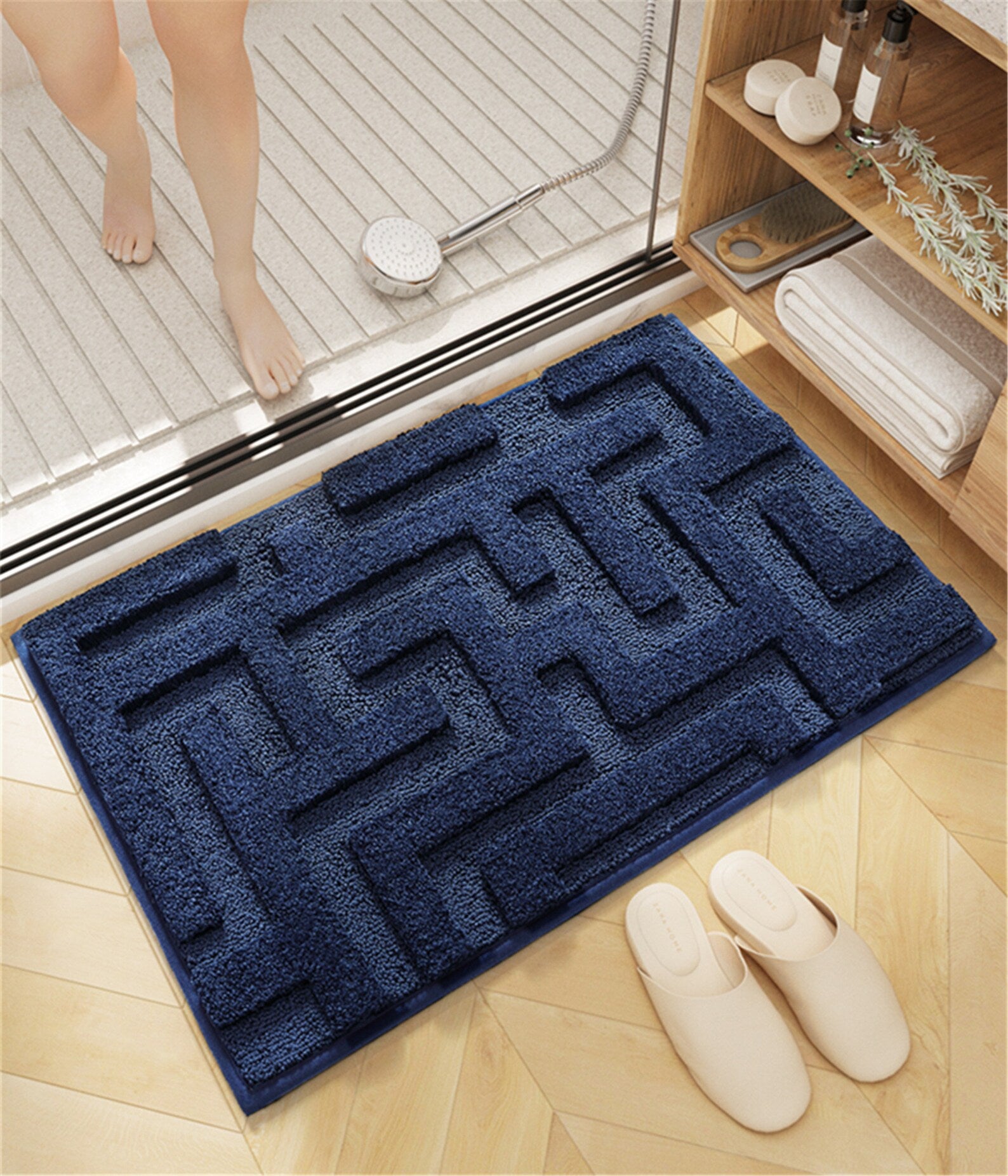 Feblilac Solid Color Tufted Bath Mat, Geometric Patterns Bathroom Rug - view 5