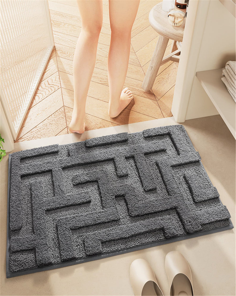 Feblilac Solid Color Tufted Bath Mat, Geometric Patterns Bathroom Rug - view 4