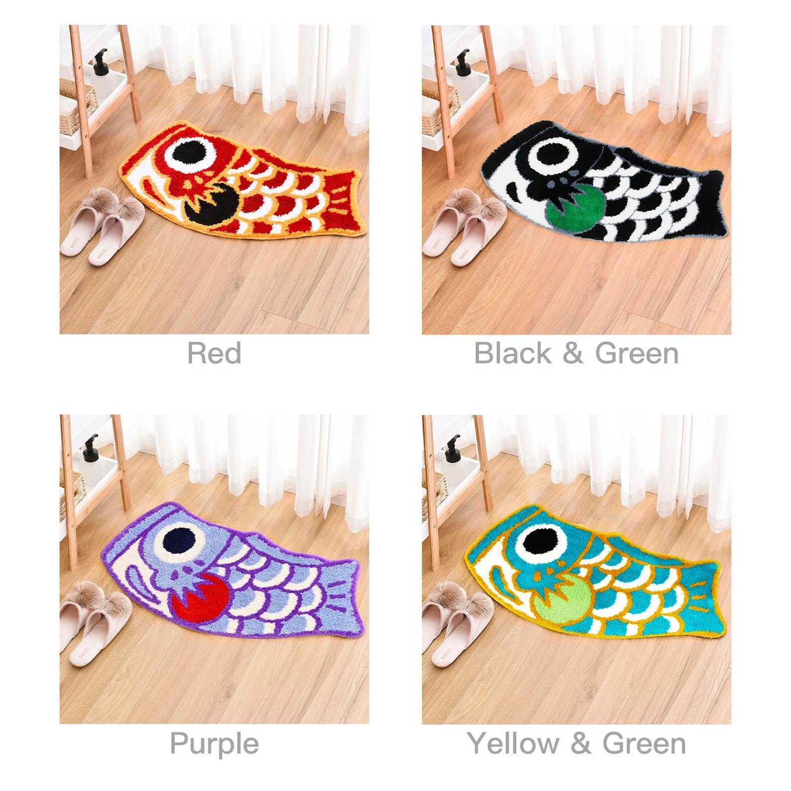Feblilac Cute Red and Purple Koi Fish Bath Mat - view 6