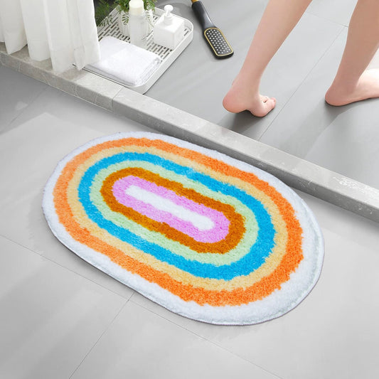 Feblilac Rainbow Tufted Bath Mat, Bath Mat for Bedroom, Colorful Mat for Living Room Bathroom, Non-slip Soft Bedroom Carpet for Gift