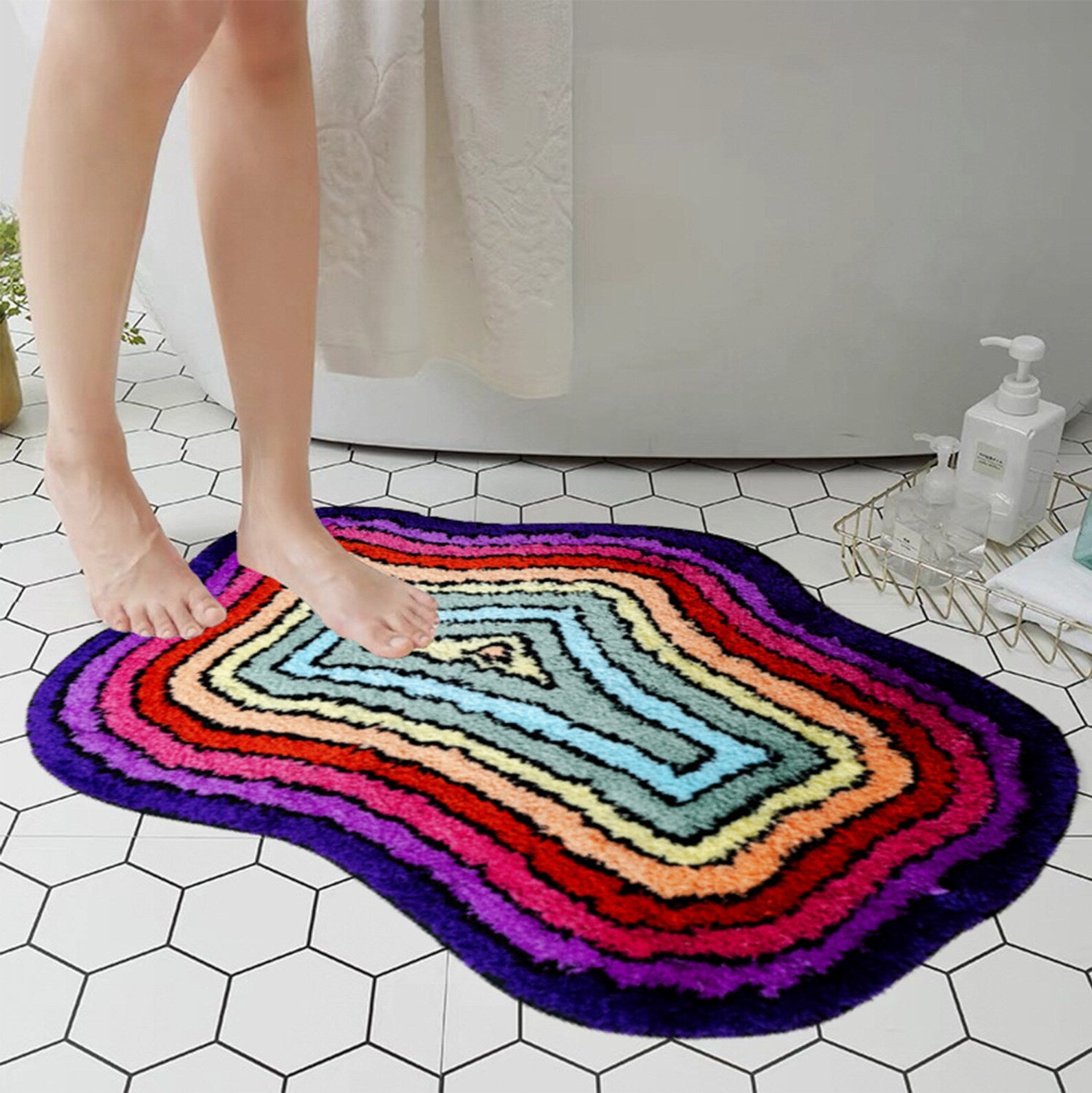 Feblilac Multicolored Bath Mat, Colorful Non-Slip Bath Rugs Mats, Pride Rainbow Home Decor, House Warming Gift