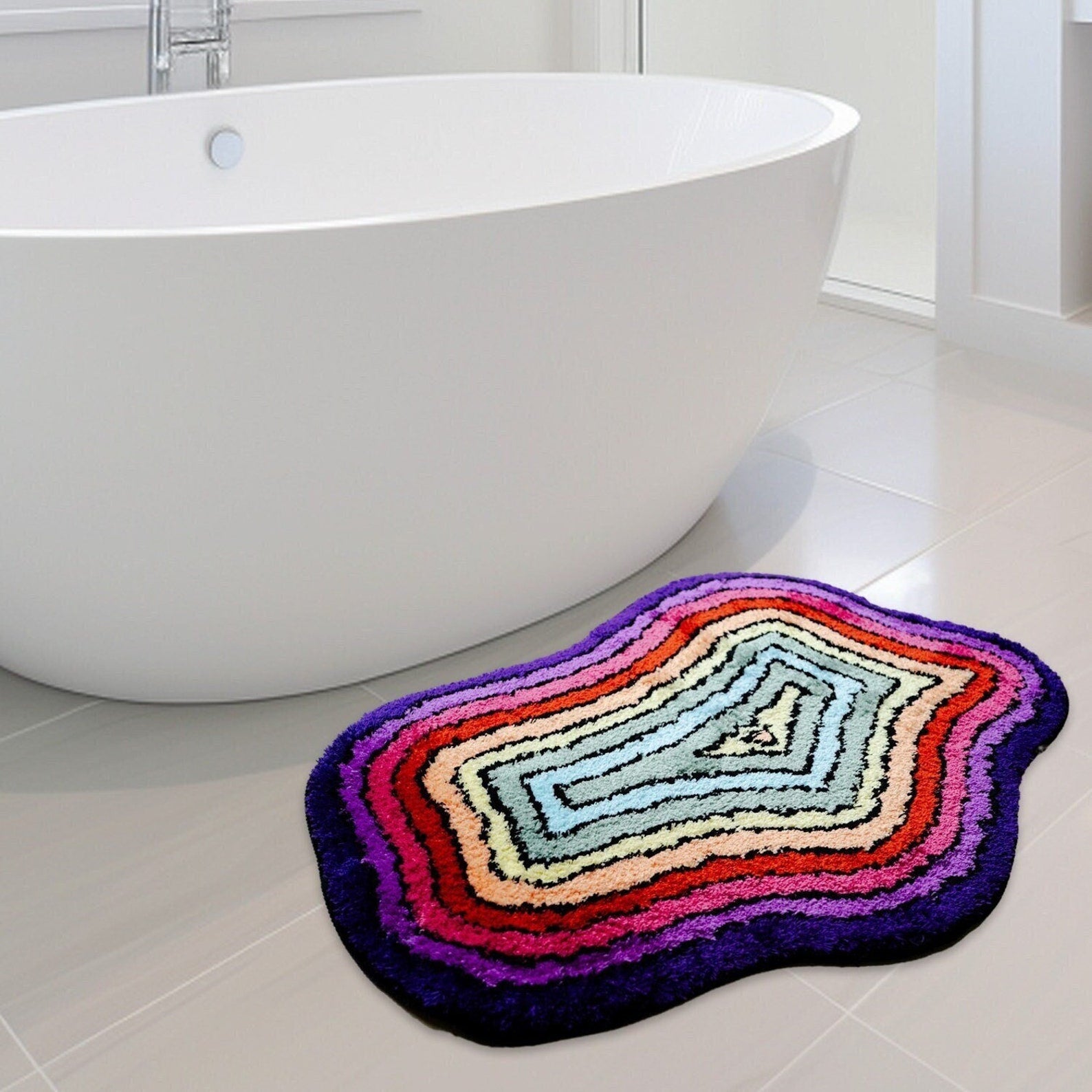 Feblilac Multicolored Bath Mat, Colorful Non-Slip Bath Rugs Mats, Pride Rainbow Home Decor, House Warming Gift