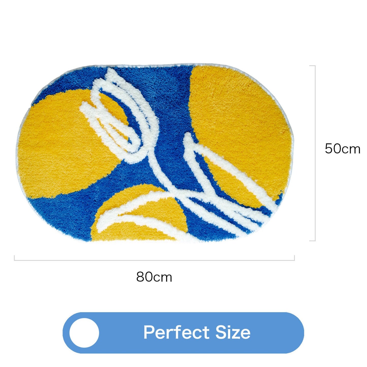 Feblilac White Tulip Bathroom Mat, Blue Yellow Mat Tufting Bath Mat